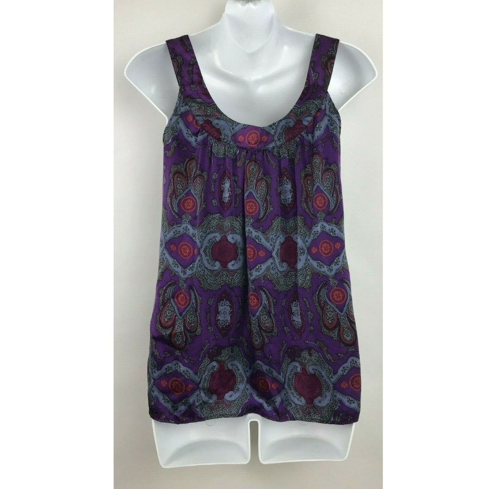 Banana Republic Purple Geometric 100% Silk Tops S - Picture 3 of 5